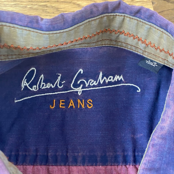 Robert Graham Jeans Button Up Shirt Large Blue Pink Long Sleeve Casual Acid Wash - Picture 2 of 16
